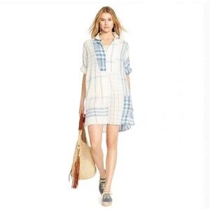 Polo Ralph Lauren Linen Dress Womens Sz S White Plaid Patchwork Cottage Core U3